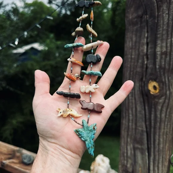 CYBER SALE Zuni Turquoise Stone Carved Fetish Animal Necklace. - Picture 6 of 12